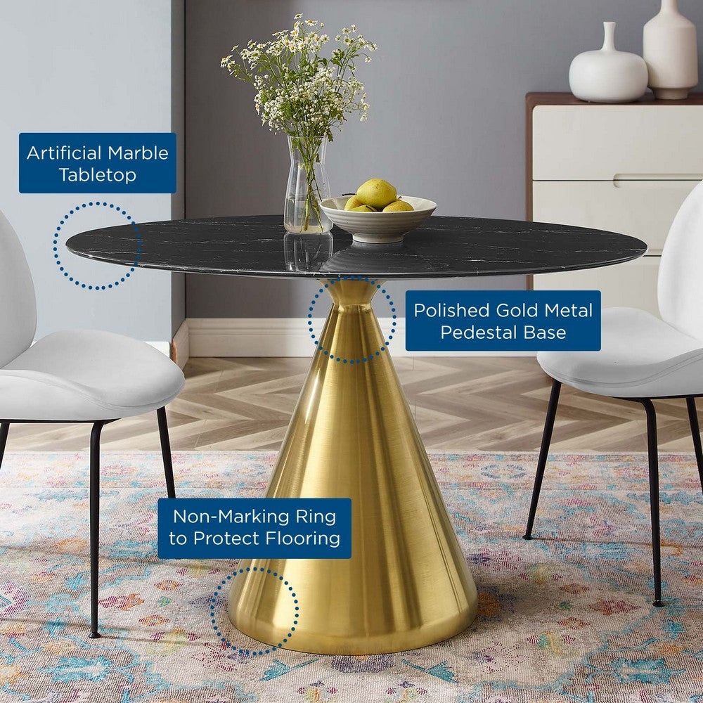 Modway Tupelo Oval Artificial Marble 48’’ Dining Table 48 Inch Gold Black MDY-EEI-5331-GLD-BLK