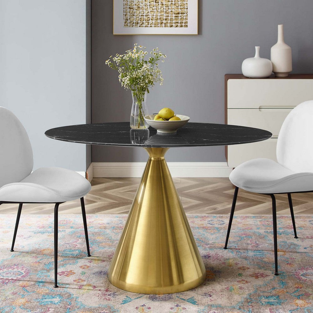 Modway Tupelo Oval Artificial Marble 48’’ Dining Table 48 Inch Gold Black MDY-EEI-5331-GLD-BLK