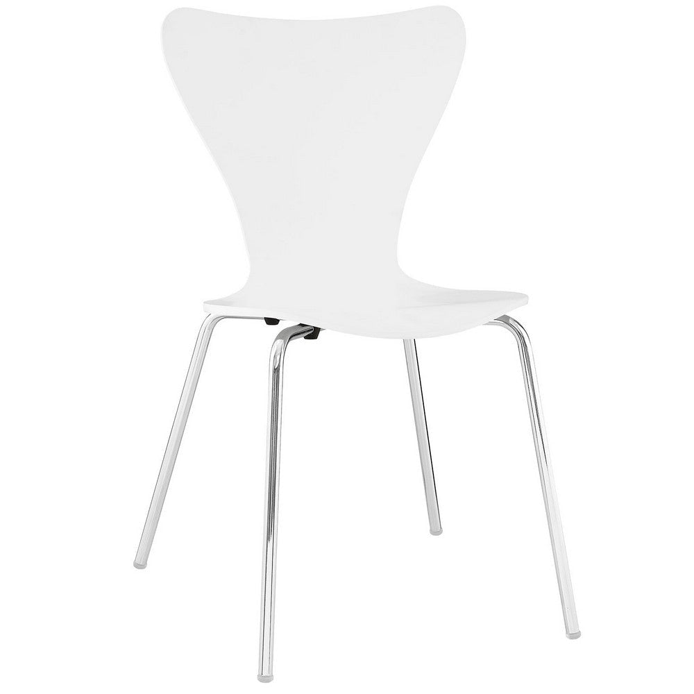 Modway Ernie Mid-Century Modern Wood Stacking Kitchen and Dining Room Chair in White