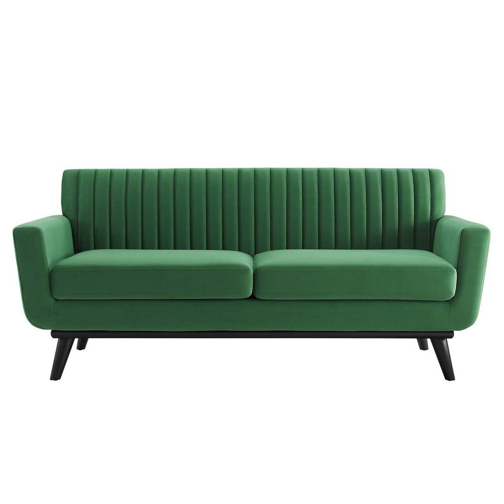 Modway Engage Channel Tufted Performance Velvet Loveseat in Emerald MDY-EEI-5458-EME