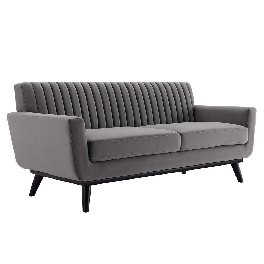 Modway Engage Channel Tufted Performance Velvet Loveseat in Gray