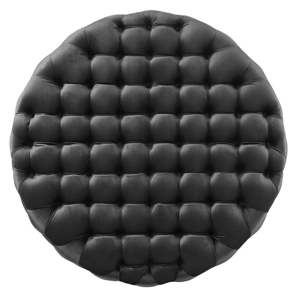 Amour Tufted Button Large Round Performance Velvet Ottoman - No Shipping Charges MDY-EEI-5469-BLK