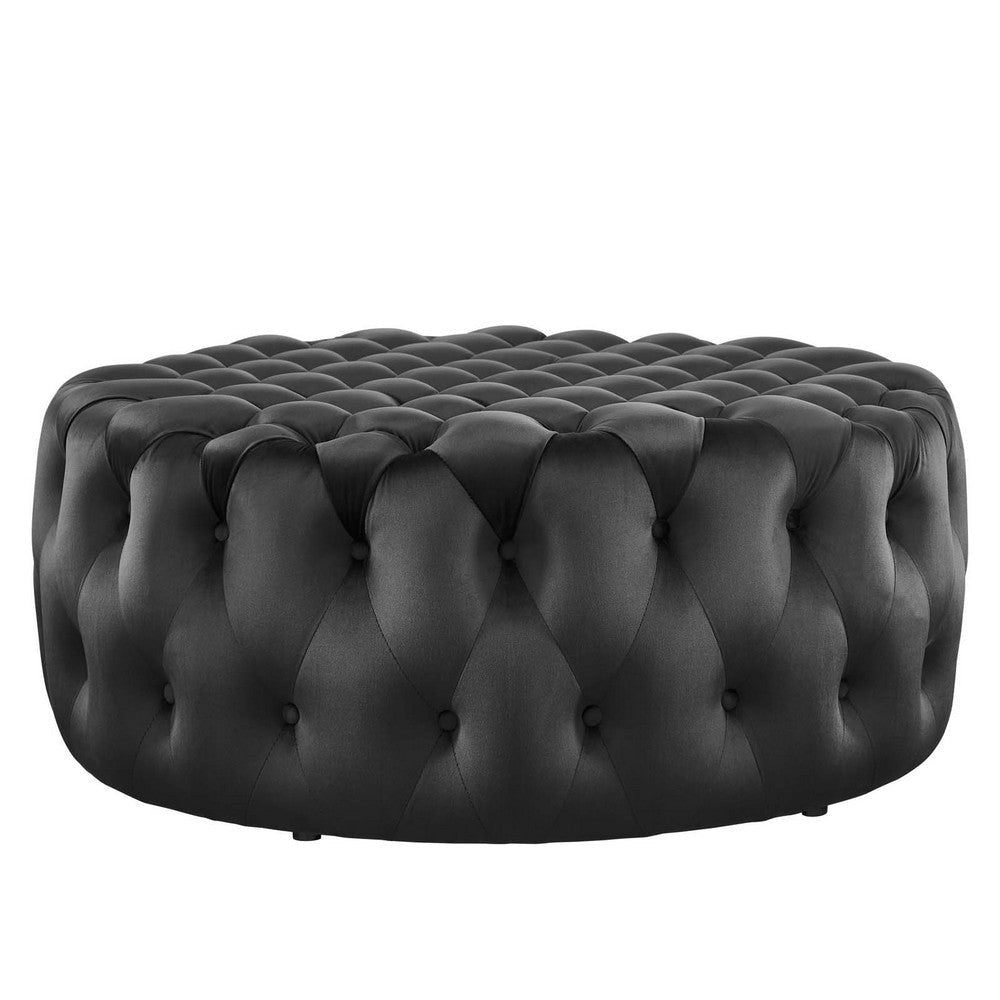 Amour Tufted Button Large Round Performance Velvet Ottoman - No Shipping Charges MDY-EEI-5469-BLK