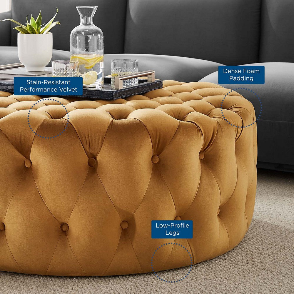 Amour Tufted Button Large Round Performance Velvet Ottoman - No Shipping Charges MDY-EEI-5469-COG