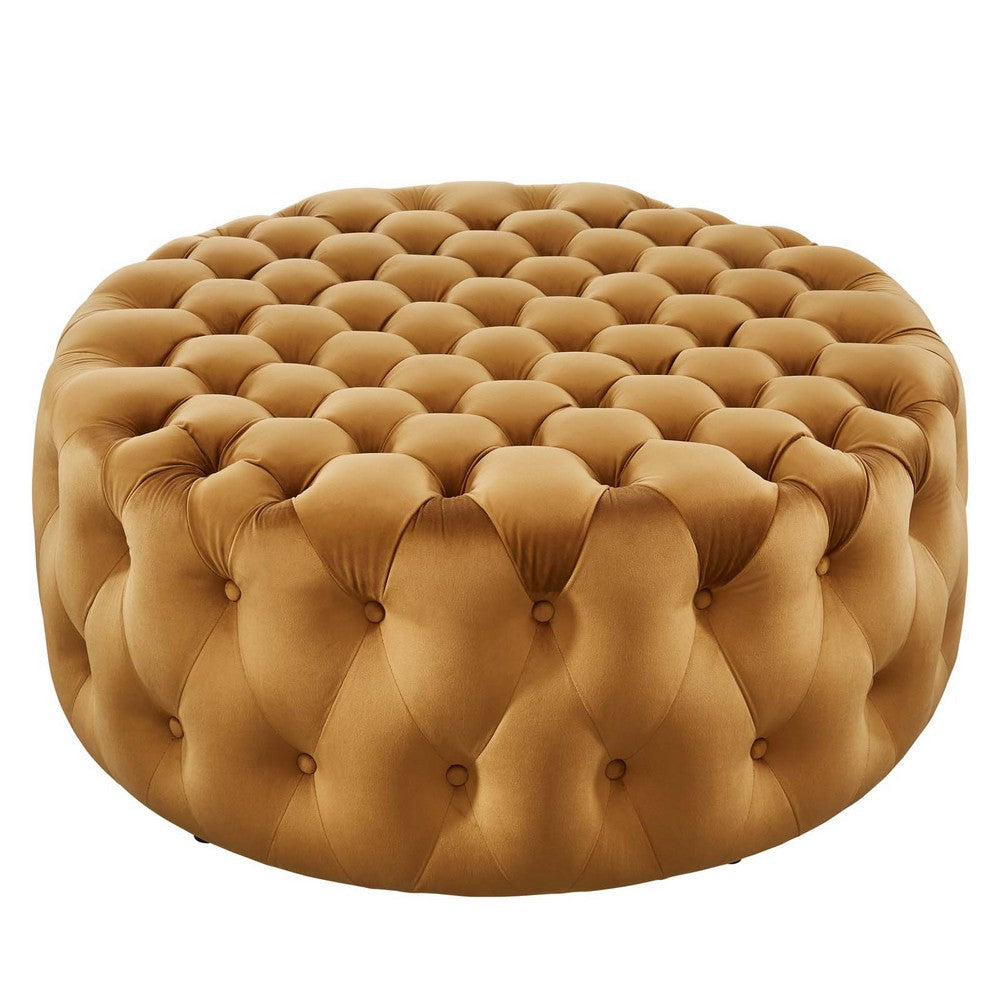 Amour Tufted Button Large Round Performance Velvet Ottoman - No Shipping Charges MDY-EEI-5469-BLK