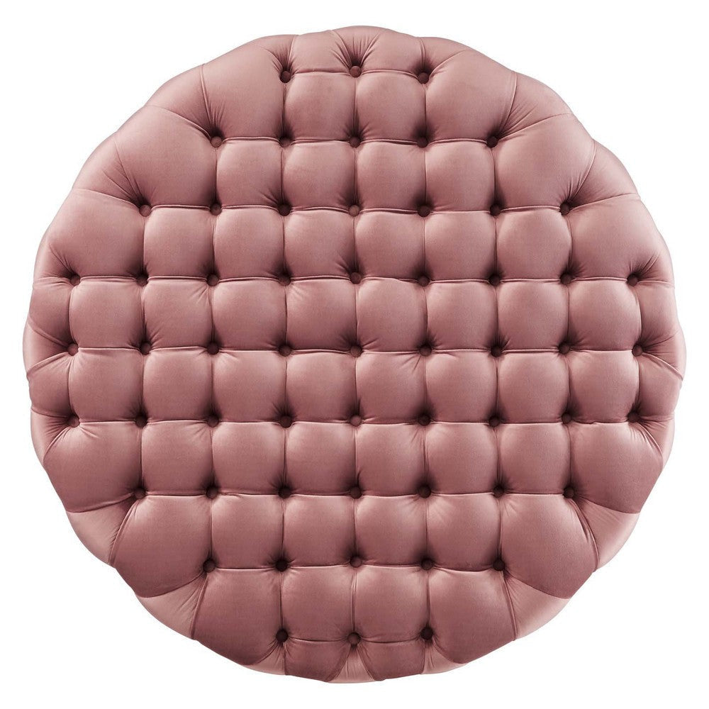 Modway Amour Tufted Button Large Round Performance Velvet Ottoman in Dusty Rose MDY-EEI-5469-DUS