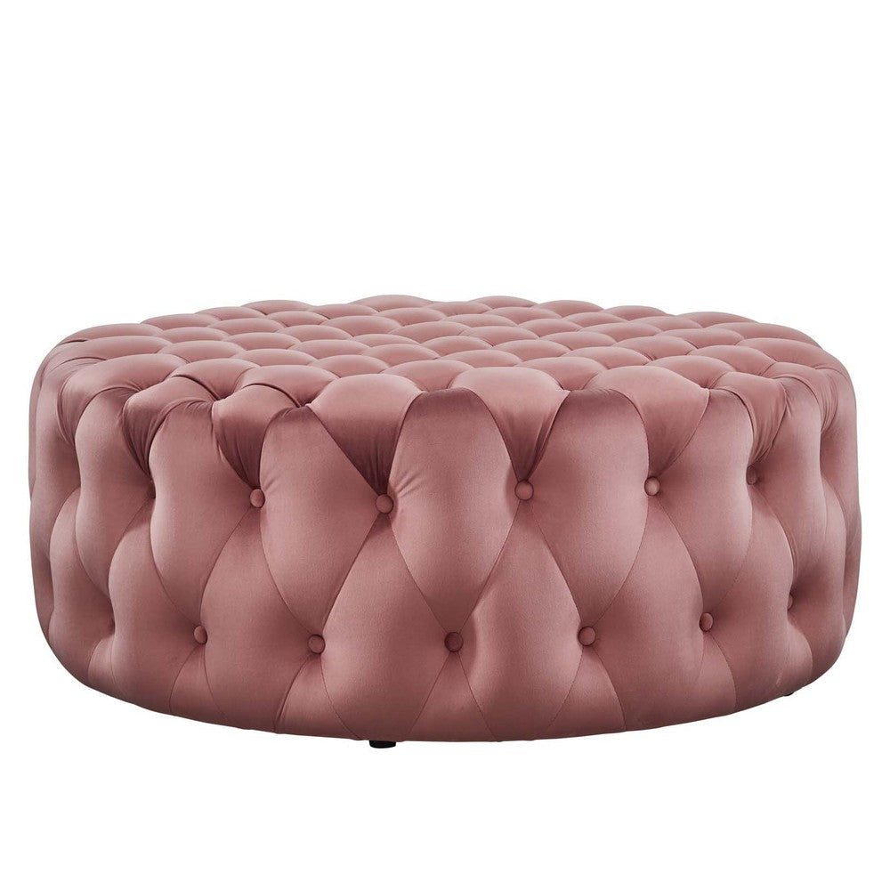 Amour Tufted Button Large Round Performance Velvet Ottoman - No Shipping Charges MDY-EEI-5469-BLK