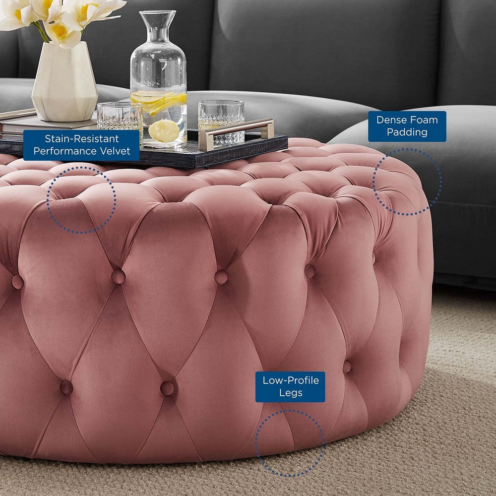 Amour Tufted Button Large Round Performance Velvet Ottoman - No Shipping Charges MDY-EEI-5469-DUS