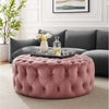 Amour Tufted Button Large Round Performance Velvet Ottoman - No Shipping Charges MDY-EEI-5469-BLK