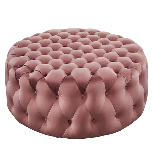 Modway Amour Tufted Button Large Round Performance Velvet Ottoman in Dusty Rose