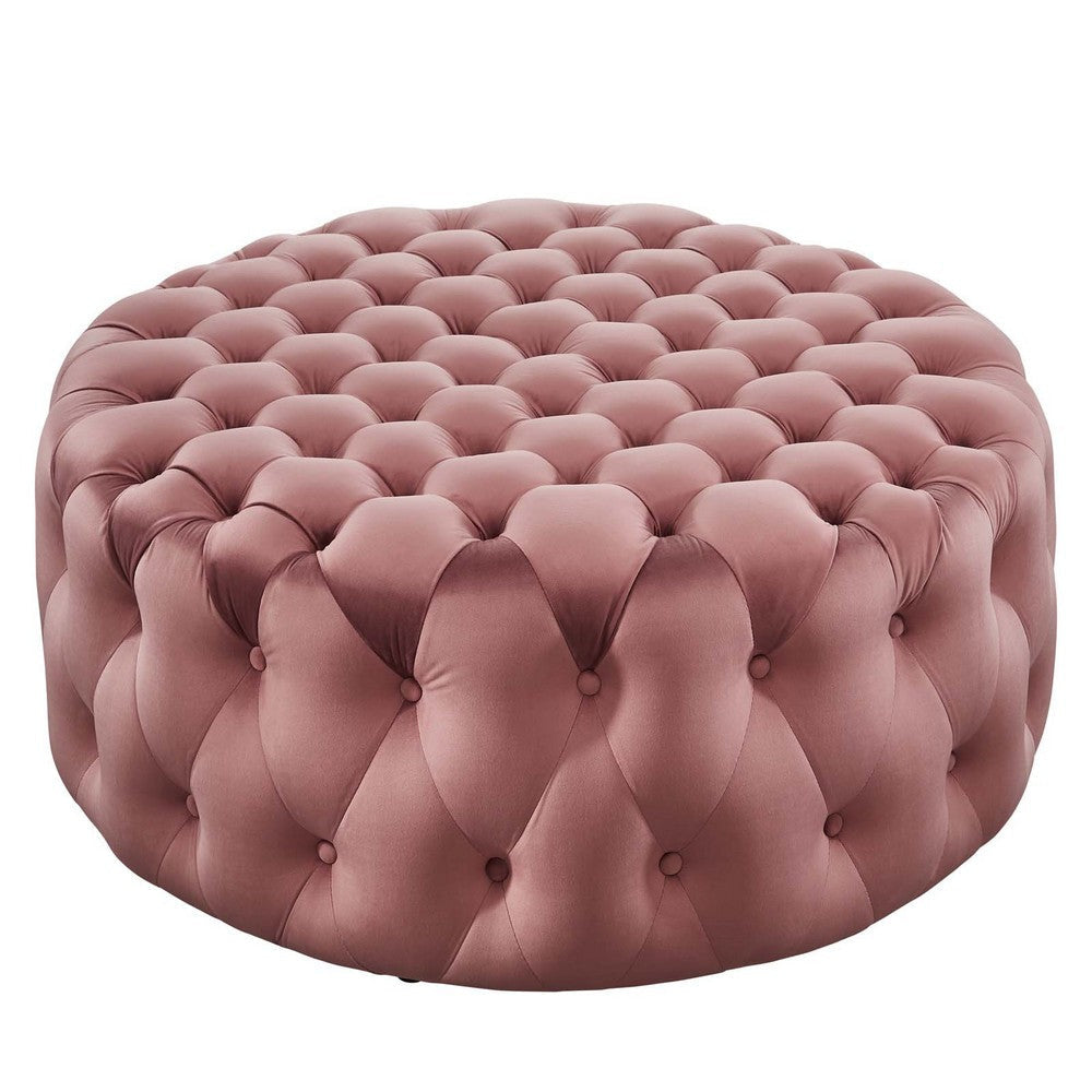 Amour Tufted Button Large Round Performance Velvet Ottoman - No Shipping Charges MDY-EEI-5469-BLK