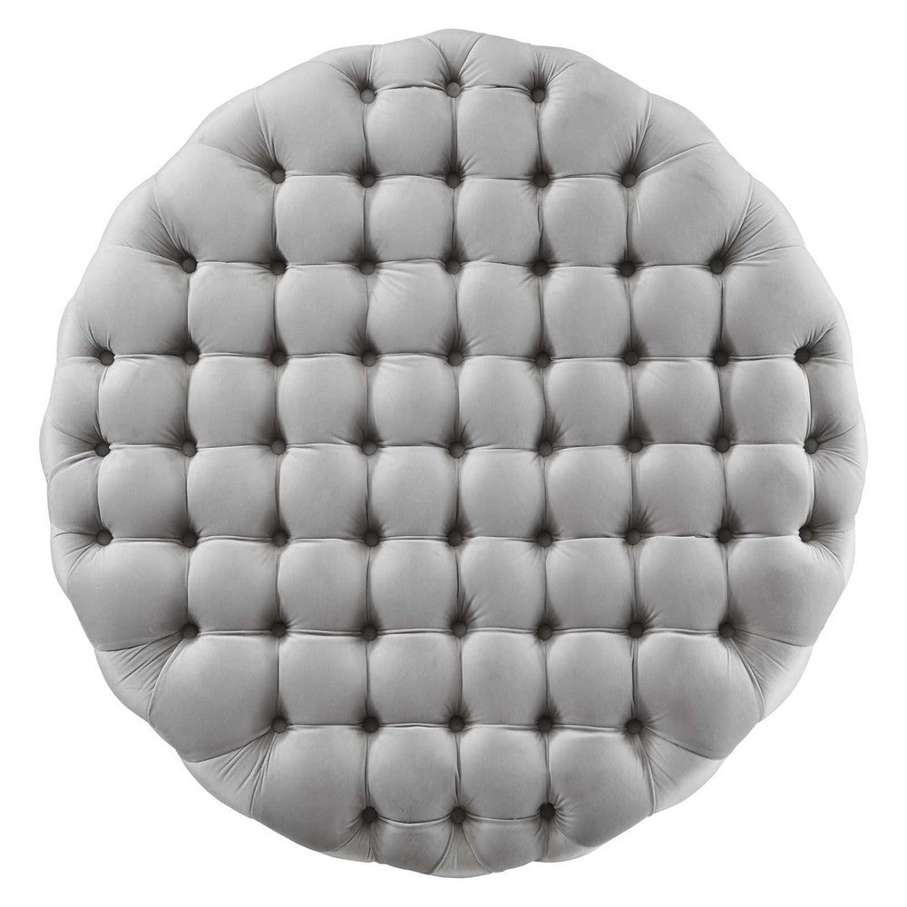 Amour Tufted Button Large Round Performance Velvet Ottoman - No Shipping Charges MDY-EEI-5469-BLK