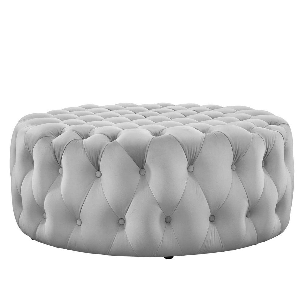 Modway Amour Tufted Button Large Round Performance Velvet Ottoman Light Gray MDY-EEI-5469-LGR