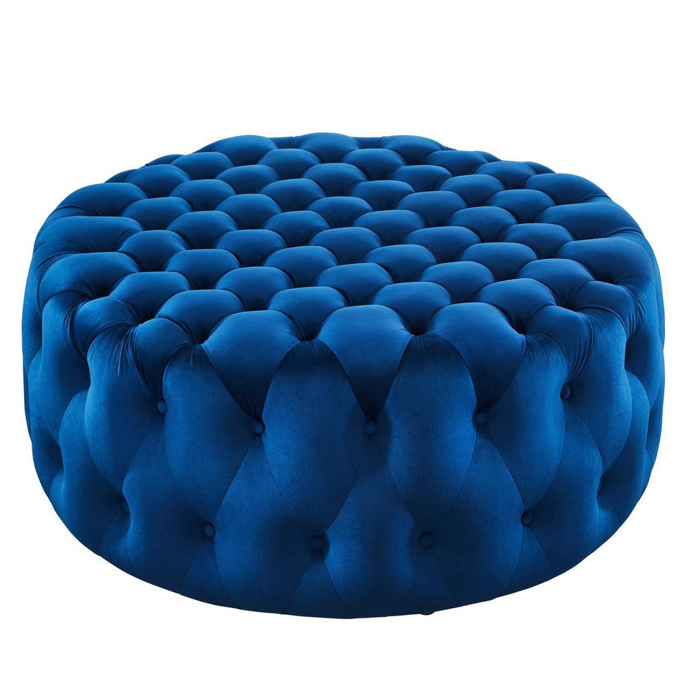 Amour Tufted Button Large Round Performance Velvet Ottoman - No Shipping Charges MDY-EEI-5469-BLK