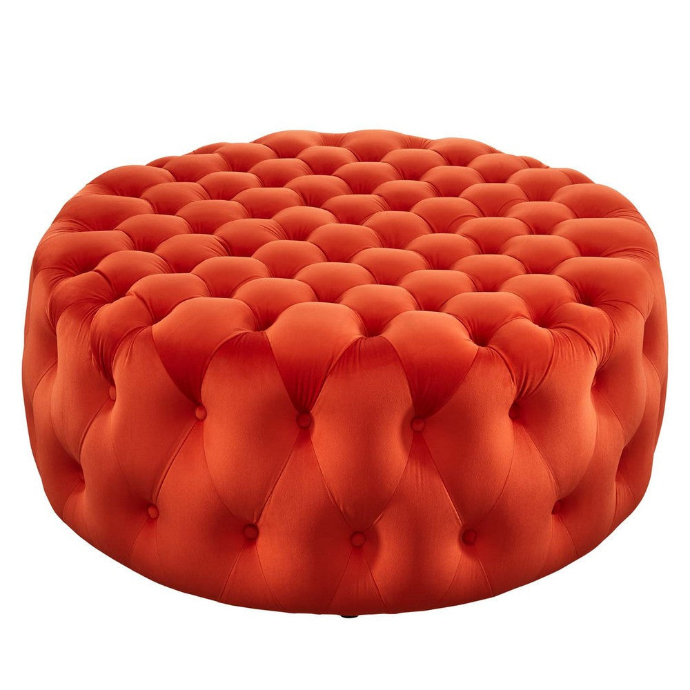 Amour Tufted Button Large Round Performance Velvet Ottoman - No Shipping Charges MDY-EEI-5469-BLK