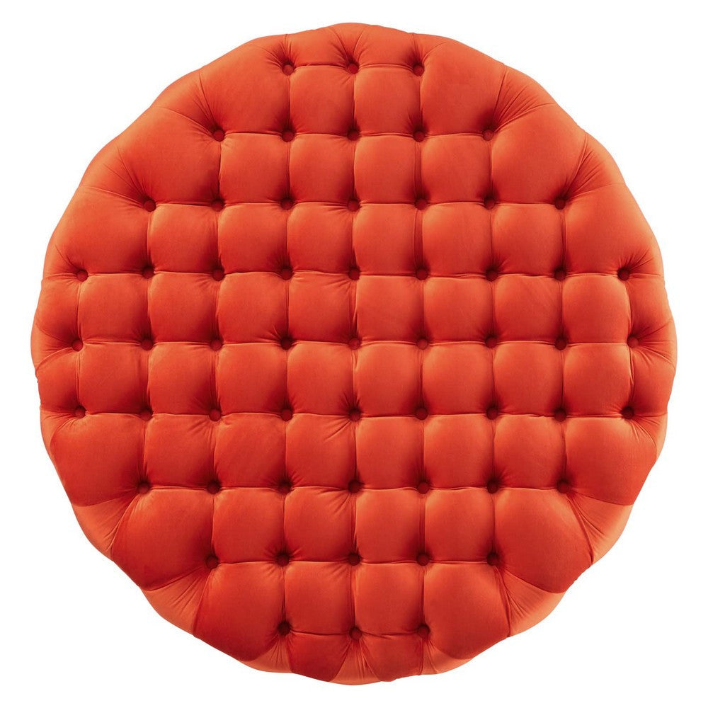 Amour Tufted Button Large Round Performance Velvet Ottoman - No Shipping Charges MDY-EEI-5469-BLK