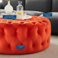 Amour Tufted Button Large Round Performance Velvet Ottoman - No Shipping Charges MDY-EEI-5469-ORA