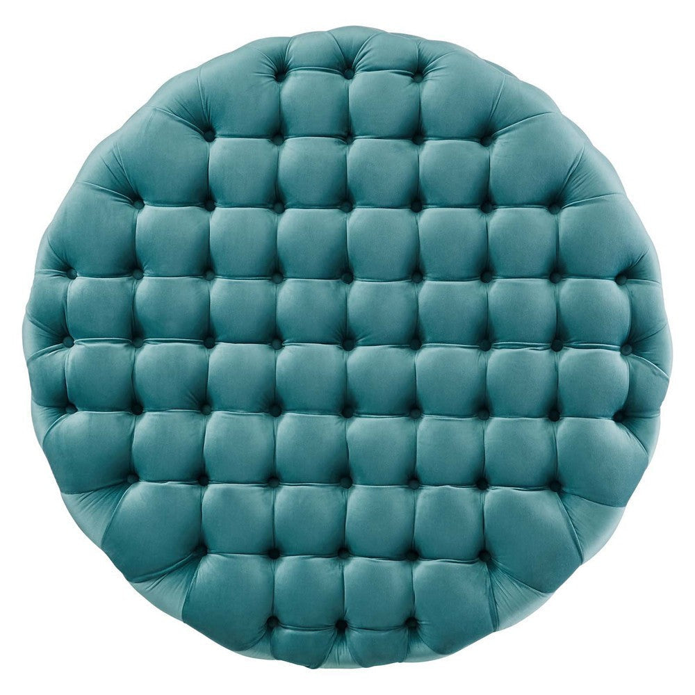 Modway Amour Tufted Button Large Round Performance Velvet Ottoman Sea Blue MDY-EEI-5469-SEA