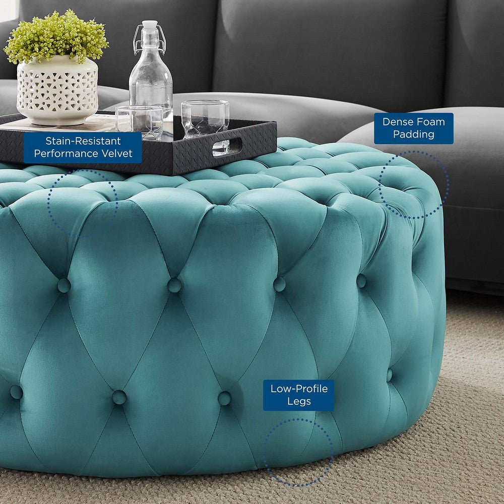 Amour Tufted Button Large Round Performance Velvet Ottoman - No Shipping Charges MDY-EEI-5469-SEA