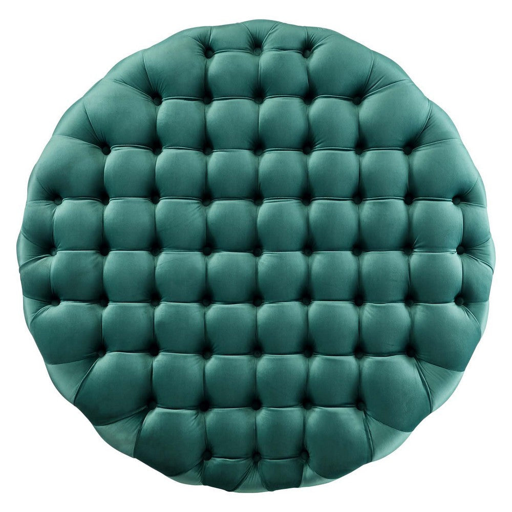 Modway Amour Tufted Button Large Round Performance Velvet Ottoman Teal MDY-EEI-5469-TEA