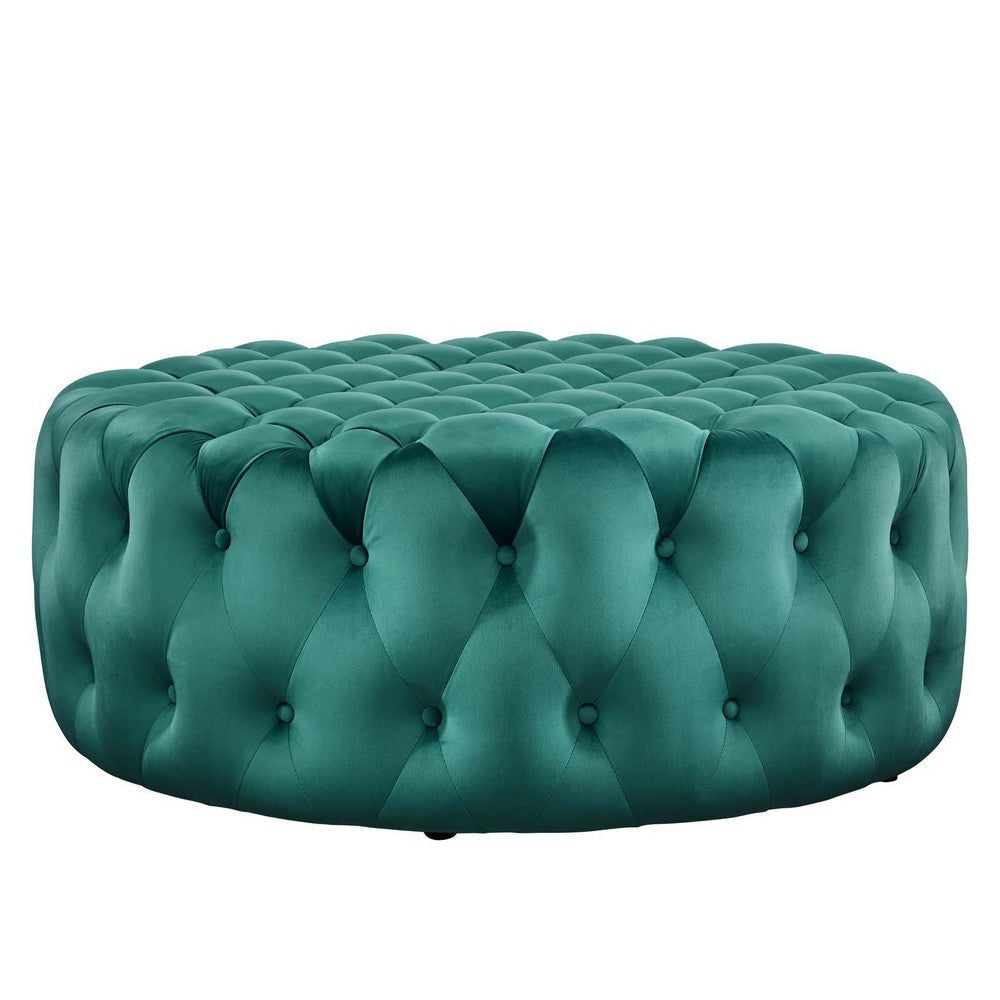 Modway Amour Tufted Button Large Round Performance Velvet Ottoman Teal MDY-EEI-5469-TEA