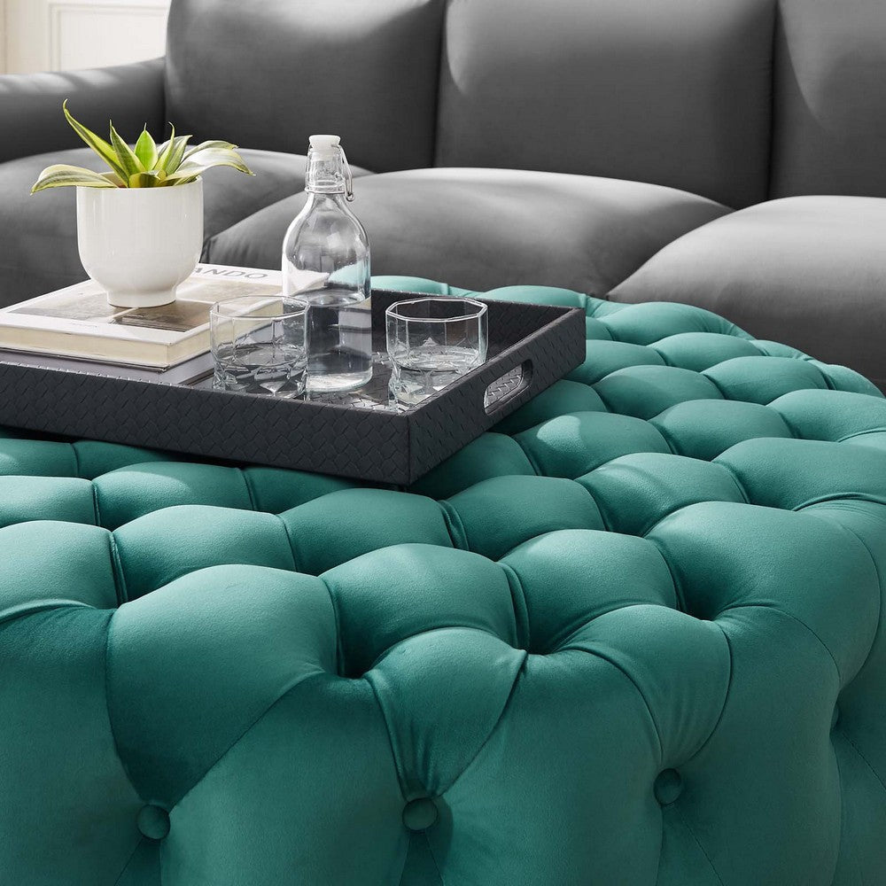 Modway Amour Tufted Button Large Round Performance Velvet Ottoman Teal MDY-EEI-5469-TEA