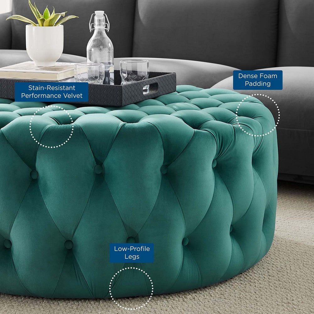 Modway Amour Tufted Button Large Round Performance Velvet Ottoman Teal MDY-EEI-5469-TEA