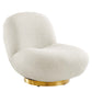 Modway Kindred Boucle Upholstered Fabric Swivel Chair with Matte Black Base, Gold Ivory