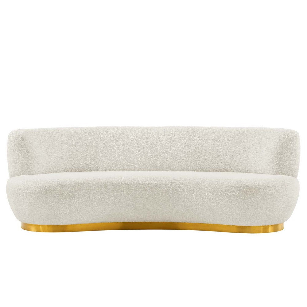 Modway Kindred Boucle Upholstered Curved Sofa with Black Base Gold Ivory MDY-EEI-5487-GLD-IVO