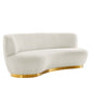 Modway Kindred Boucle Upholstered Curved Sofa with Black Base, Gold Ivory