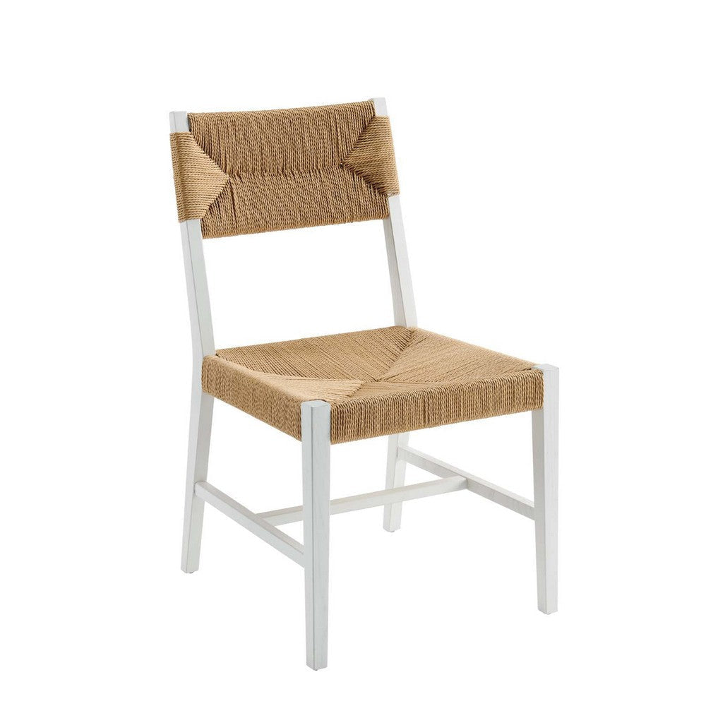 Modway Bodie Elm Wood Dining Side Chair with Paper Rope Seat in White Natural