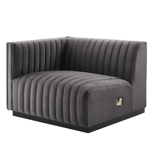 Modway Conjure Channel Tufted Upholstered Performance Velvet Sectional Sofa Left-Arm Chair in Black Gray