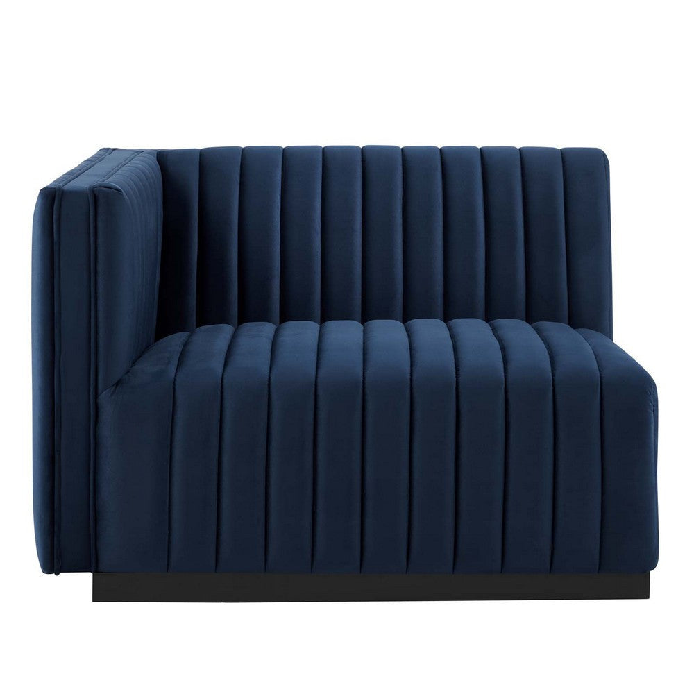 Modway Conjure Channel Tufted Upholstered Performance Velvet Sectional Sofa Left-Arm Chair in Black Midnight Blue MDY-EEI-5490-BLK-MID