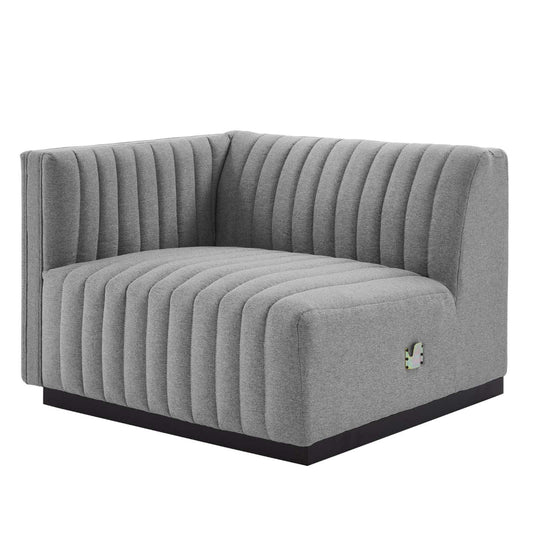 Modway Conjure Channel Tufted Fabric Upholstered Sectional Sofa Left-Arm Chair in Black Light Gray