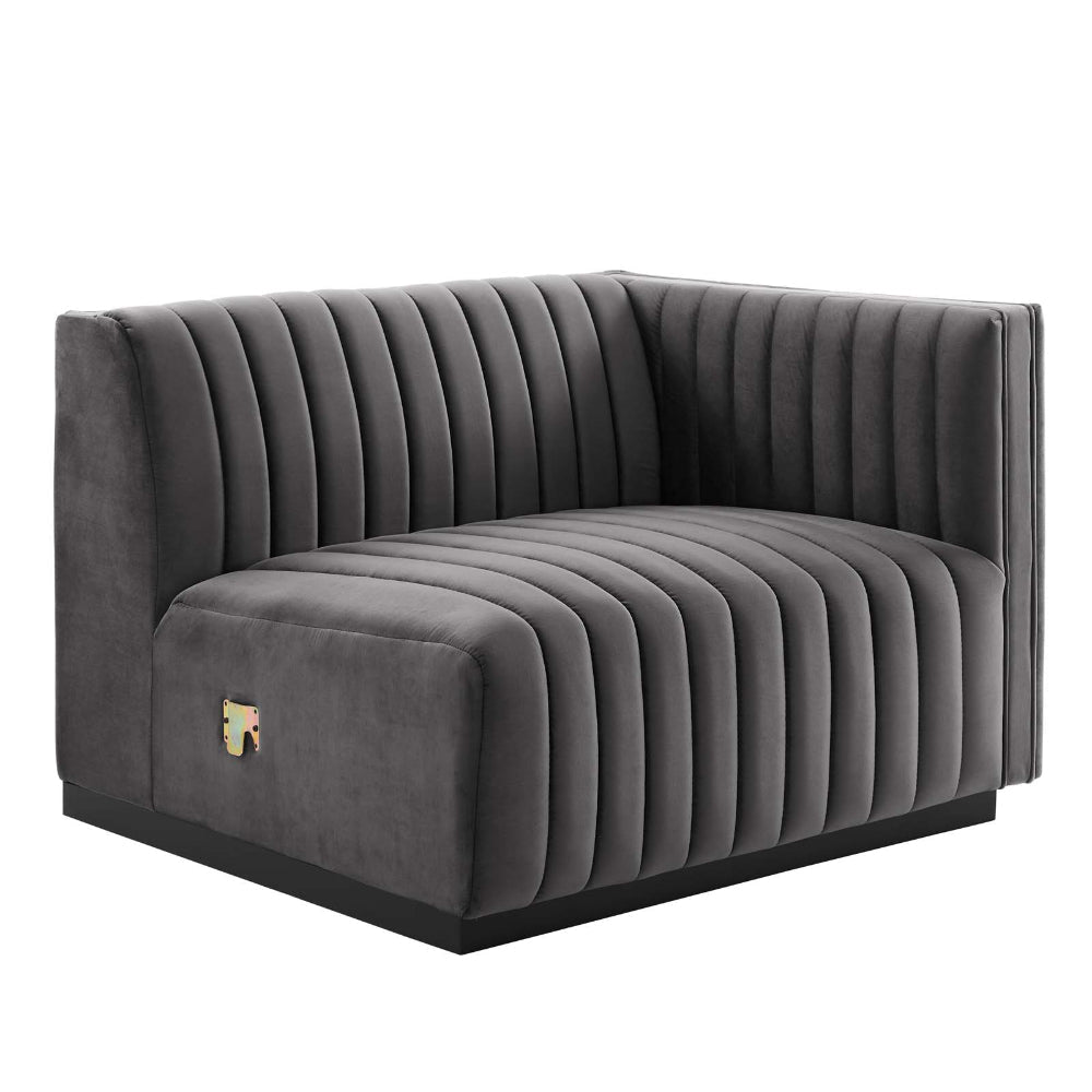 Modway Conjure Channel Tufted Upholstered Performance Velvet Sectional Sofa Right-Arm Chair in Black Gray