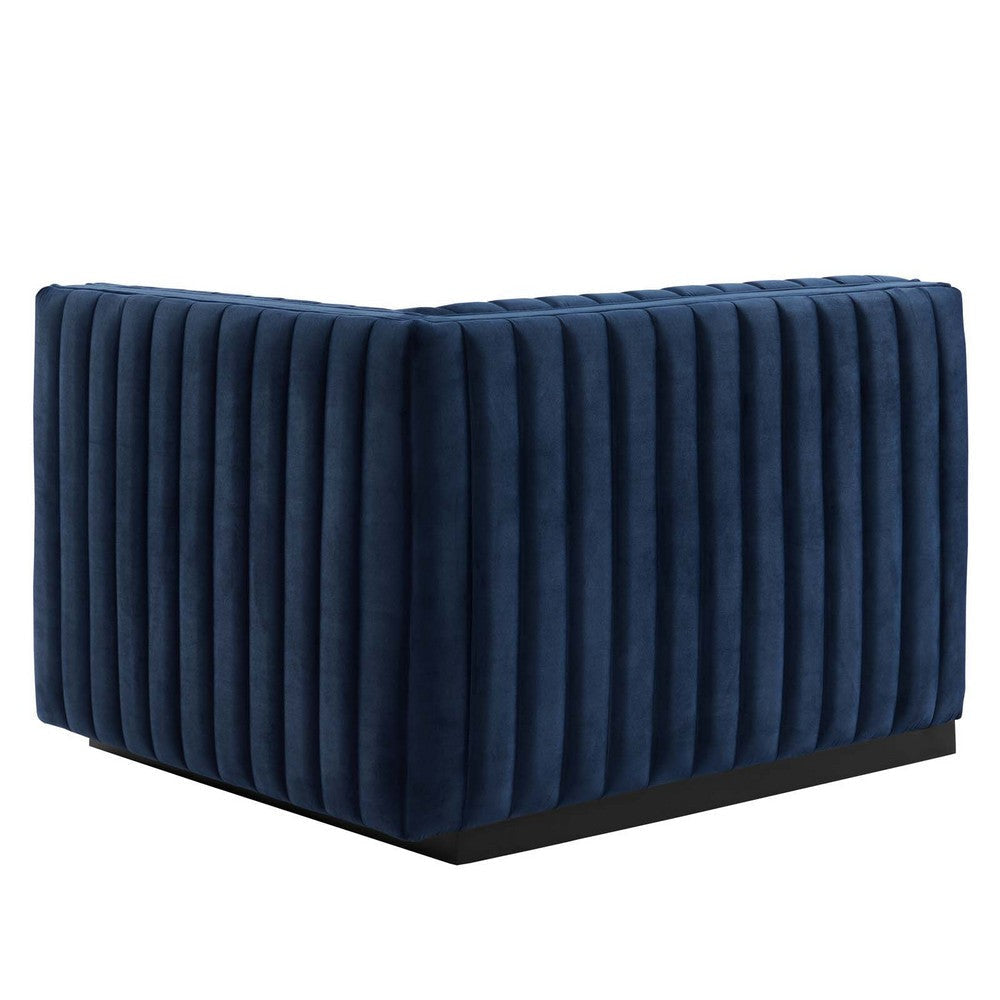 Modway Conjure Channel Tufted Upholstered Performance Velvet Sectional Sofa Right-Arm Chair in Black Midnight Blue MDY-EEI-5492-BLK-MID