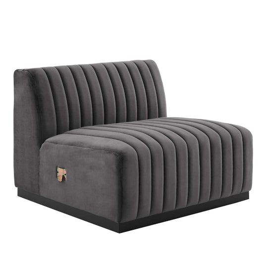 Modway Conjure Channel Tufted Upholstered Performance Velvet Sectional Sofa Armless Chair in Black Gray