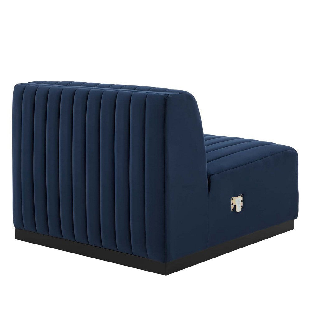 Modway Conjure Channel Tufted Upholstered Performance Velvet Sectional Sofa Armless Chair Black Midnight Blue MDY-EEI-5494-BLK-MID