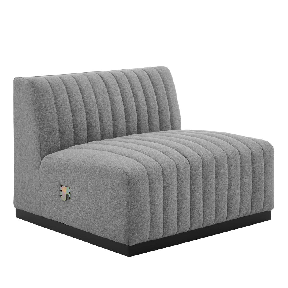 Modway Conjure Channel Tufted Fabric Upholstered Sectional Sofa Armless Chair in Black Light Gray