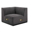 Modway Conjure Channel Tufted Upholstered Performance Velvet Sectional Sofa, Left Corner Chair, Black Gray