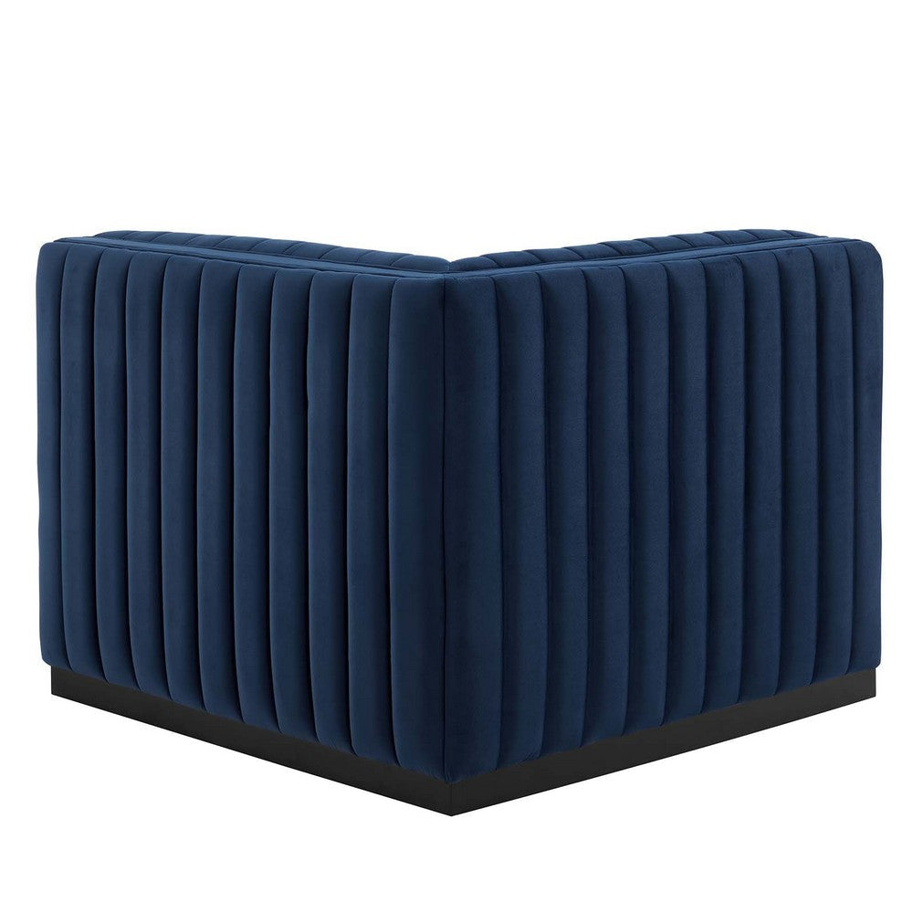 Modway Conjure Modern Channel Tufted Velvet Left Corner Chair in Midnight Blue MDY-EEI-5496-BLK-MID