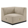 Modway Conjure Channel Tufted Fabric Upholstered Sectional Sofa Left Corner Chair in Black Beige