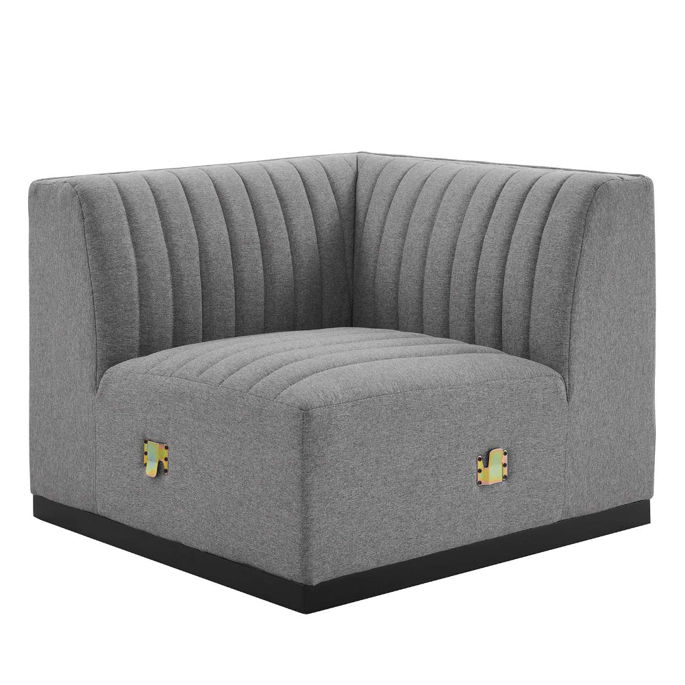 Modway Conjure Channel Tufted Fabric Upholstered Sectional Sofa Left Corner Chair in Black Light Gray