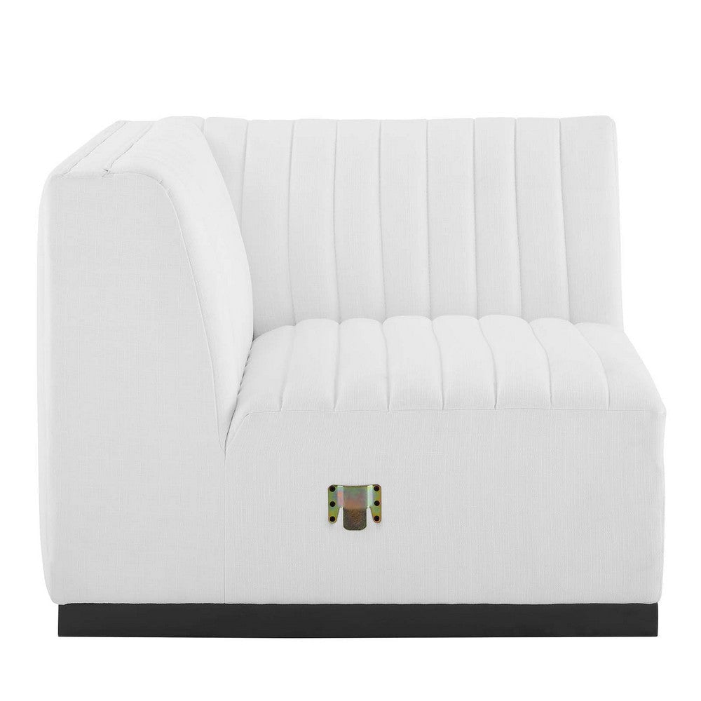 Modway Conjure Channel Tufted Fabric Upholstered Sectional Sofa Left Corner Chair in Black White MDY-EEI-5497-BLK-WHI