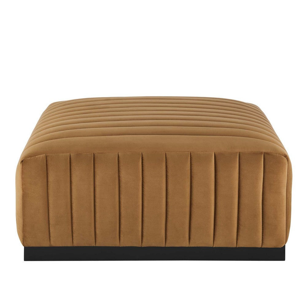 Modway Conjure Modern Channel Tufted Performance Velvet Ottoman in Cognac Brown MDY-EEI-5500-BLK-COG