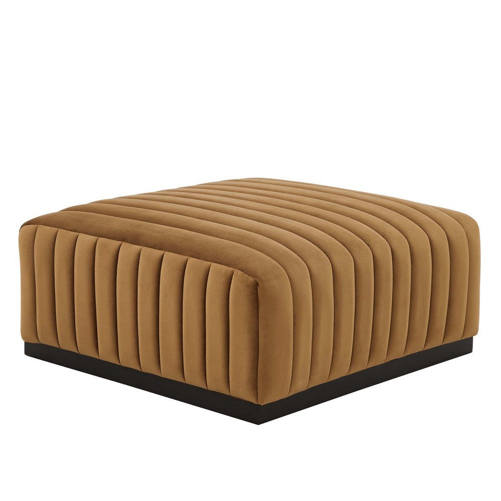 Modway Conjure Modern Channel Tufted Performance Velvet Ottoman in Cognac Brown