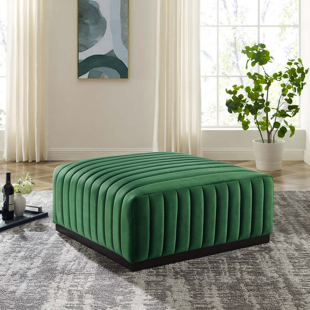 Conjure Channel Tufted Performance Velvet Ottoman - No Shipping Charges MDY-EEI-5500-BLK-EME