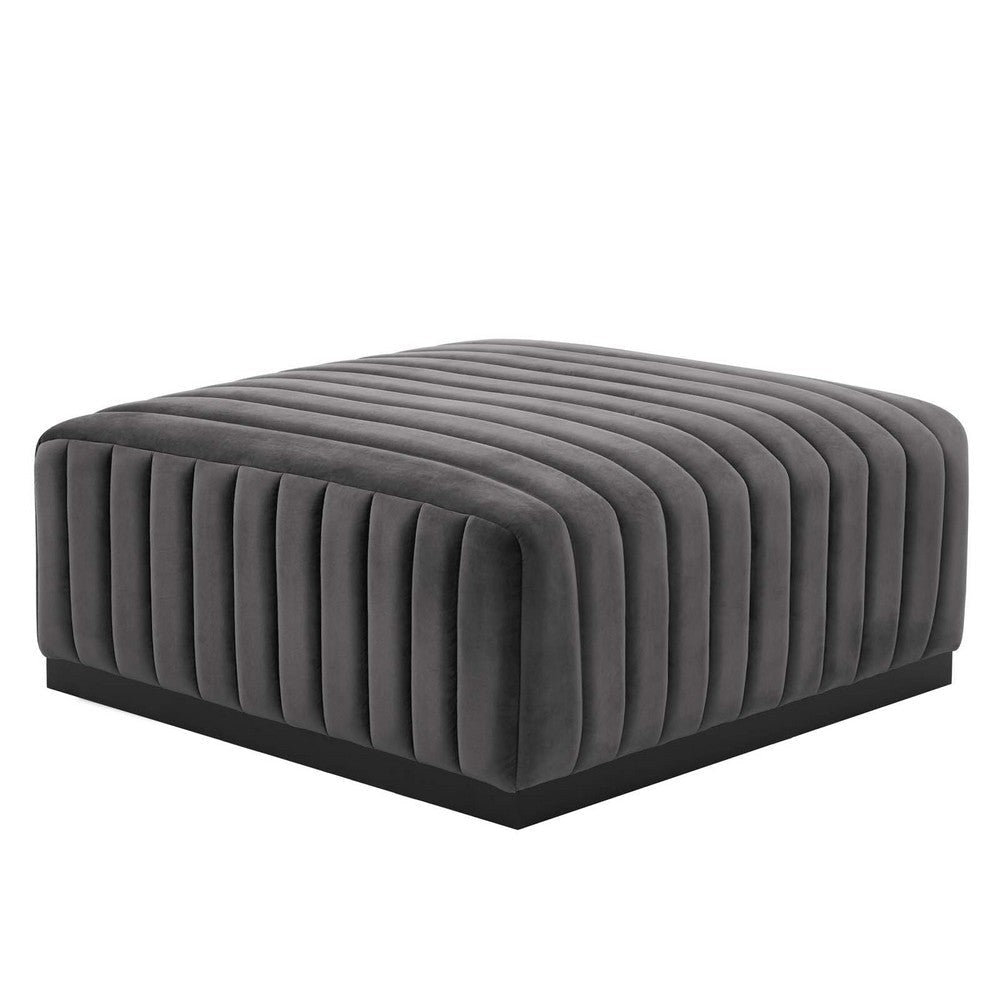 Conjure Channel Tufted Performance Velvet Ottoman - No Shipping Charges MDY-EEI-5500-BLK-EME