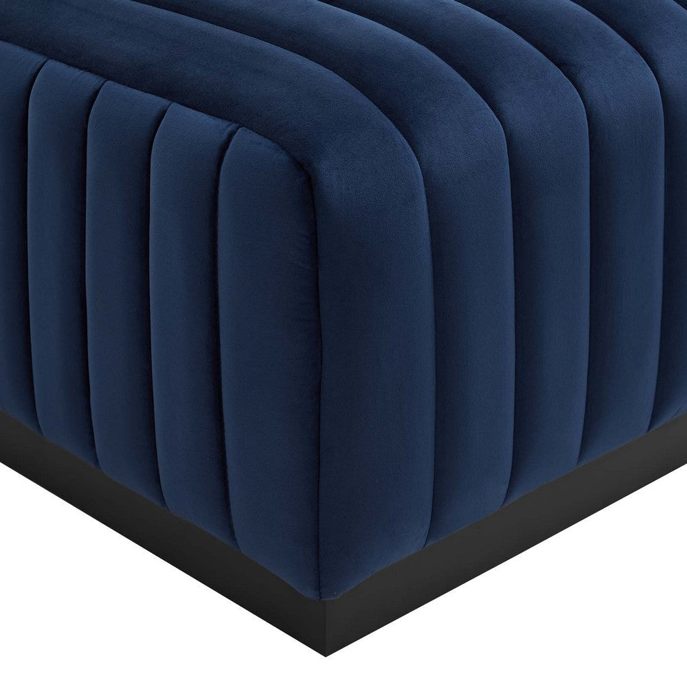 Modway Conjure Channel Tufted Upholstered Performance Velvet Ottoman in Black Midnight Blue MDY-EEI-5500-BLK-MID