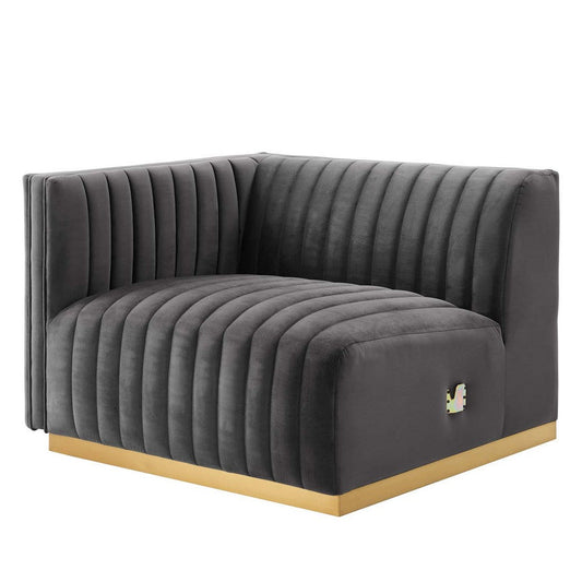 Modway Conjure Channel Tufted Upholstered Performance Velvet Sectional Sofa Left-Arm Chair in Gold Gray